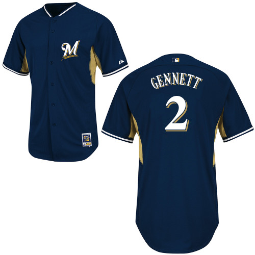 Scooter Gennett #2 Youth Baseball Jersey-Milwaukee Brewers Authentic 2014 Navy Cool Base BP MLB Jersey